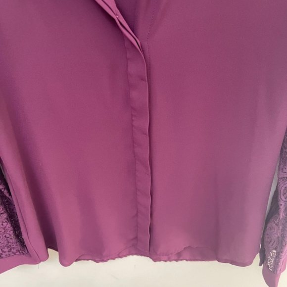 LOFT Plum Crochet Sleeve Button-Up - Picture 6 of 11